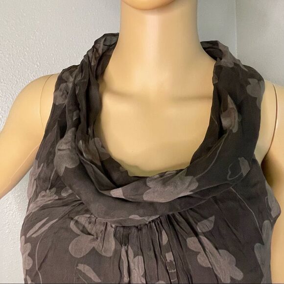 Carla Conti Sleeveless Dark Green Draped Neck Floral Silk Blouse Size Small - Picture 3 of 10